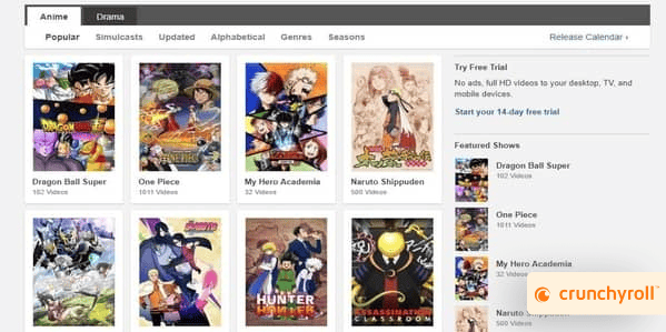 Crunchyroll homepage