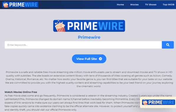 PrimeWire homepage