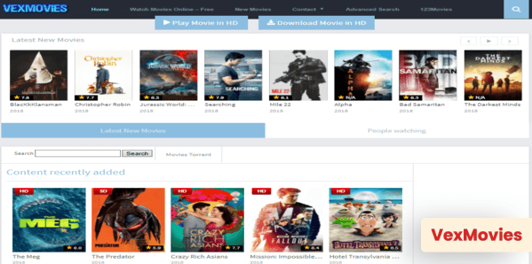 VexMovies homepage