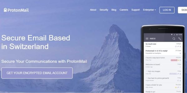 ProtonMail homepage