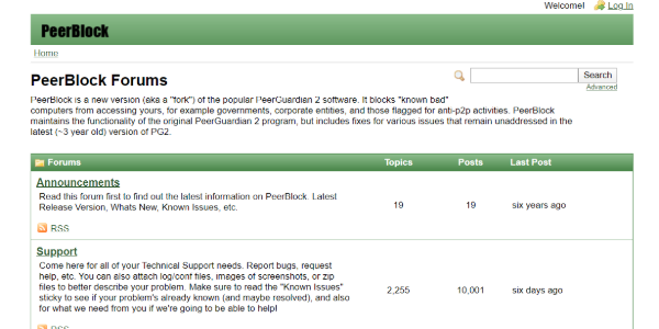 PeerBlock free open-source firewall homepage