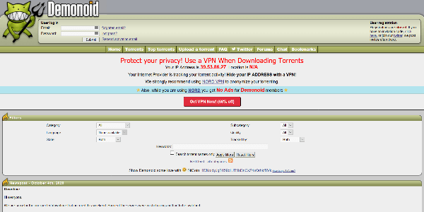 Demonoid homepage