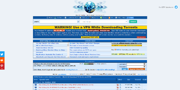 EZTV homepage