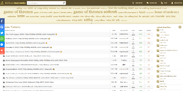KickassTorrents homepage