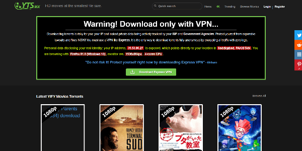 YTS homepage