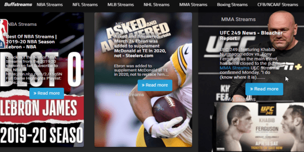 Buffstreams homepage