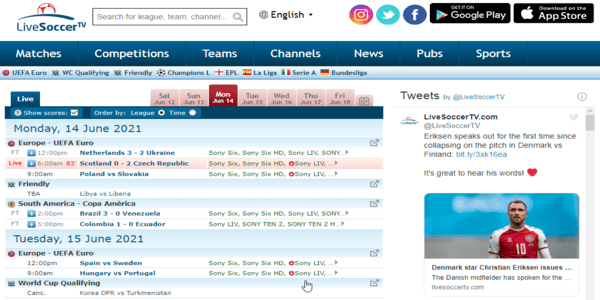 Live Soccer TV homepage