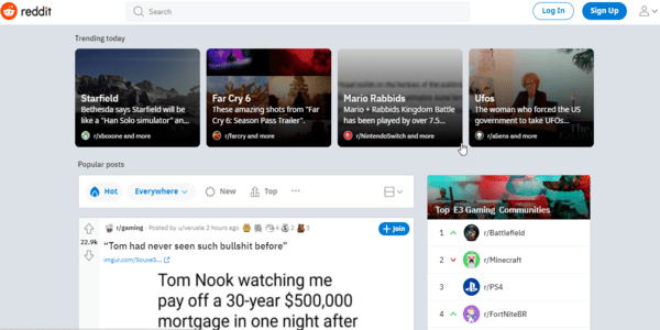 Reddit homepage