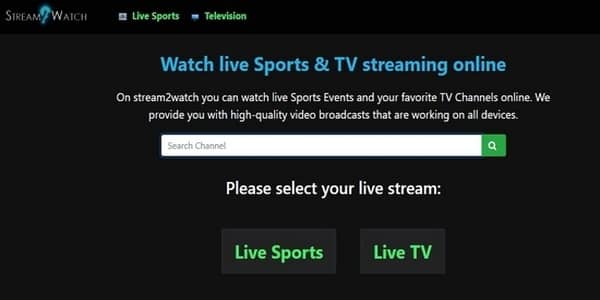 Stream2Watch homepage