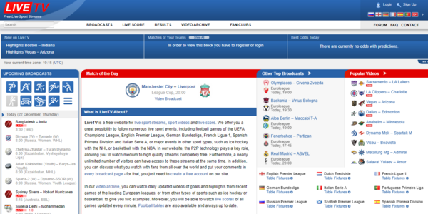 Live TV homepage