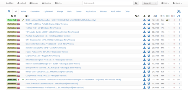 AniDex homepage