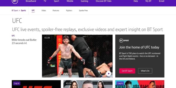 BT Sport homepage