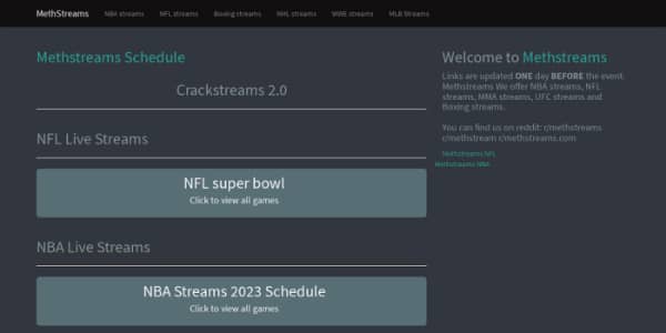 MethStreams homepage