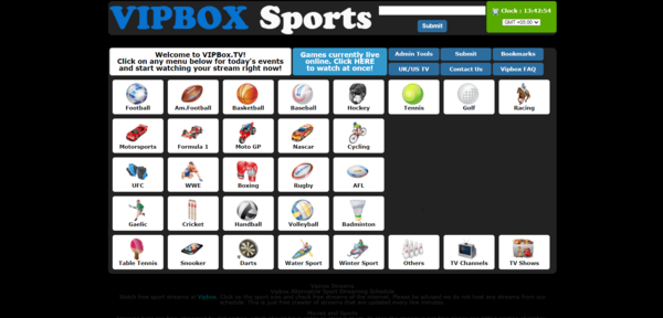 VIPBox homepage